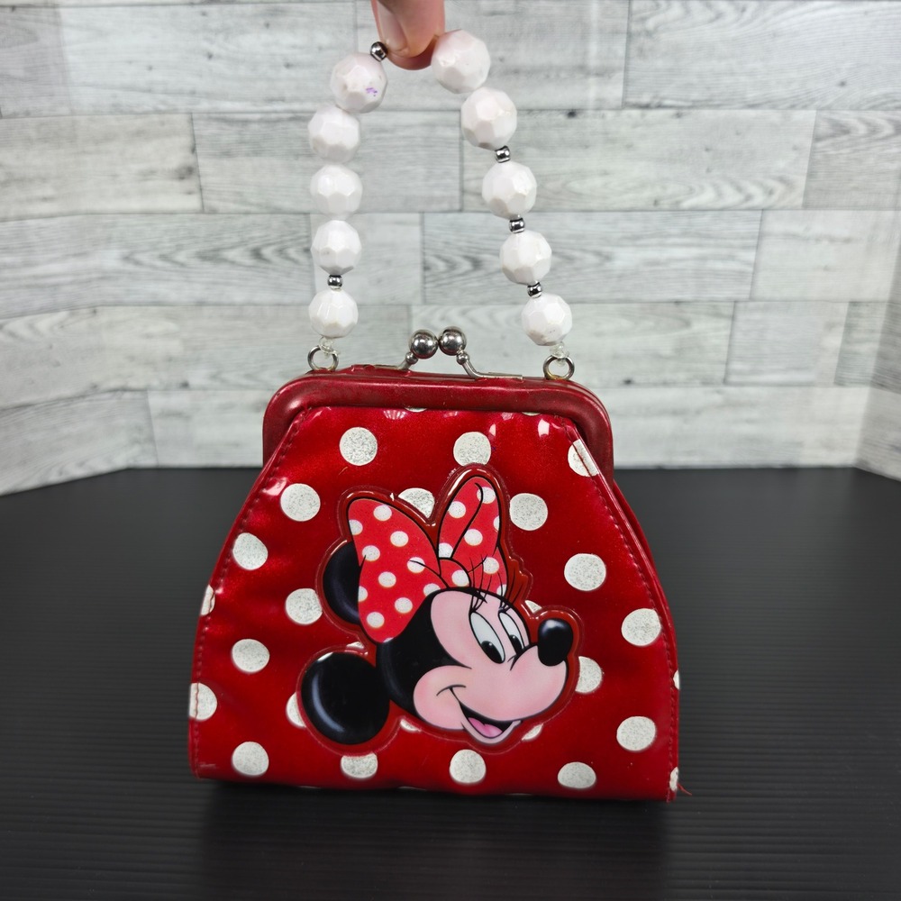 Disney Minnie Mouse Kids Red Polka Dot Kiss Lock Handbag with Beaded Handle